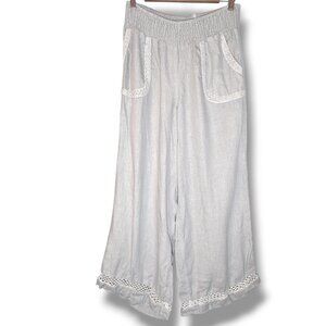 Nomad the Label Linen Pants Large Wide Leg Aqua Blue Green Coastal Boho